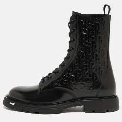 Dior Black Oblique Embossed Leather Explorer II Combat Boots Size 45