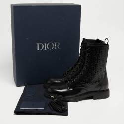 Dior Black Oblique Embossed Leather Explorer II Combat Boots Size 45