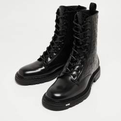 Dior Black Oblique Embossed Leather Explorer II Combat Boots Size 45