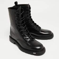 Dior Black Oblique Embossed Leather Explorer II Combat Boots Size 45