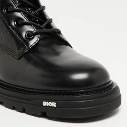 Dior Black Oblique Embossed Leather Explorer II Combat Boots Size 45