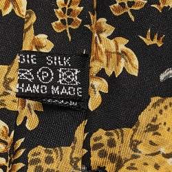 Pre Owned Christian Dior Monsieur Black/Yellow Printed Silk Traditional Tie 