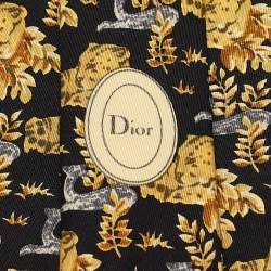Pre Owned Christian Dior Monsieur Black/Yellow Printed Silk Traditional Tie 