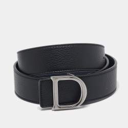 Dior Navy Blue/Black Leather D Buckle Cut to Size Reversible Belt