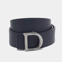 Dior Navy Blue/Black Leather D Buckle Cut to Size Reversible Belt