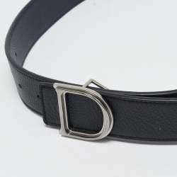 Dior Navy Blue/Black Leather D Buckle Cut to Size Reversible Belt