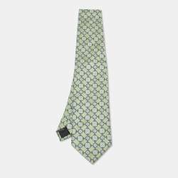 Dior Green Vintage Floral Jacquard Silk Traditional Tie