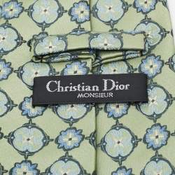 Dior Green Vintage Floral Jacquard Silk Traditional Tie