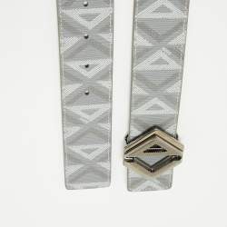 Dior Grey Printed Coated Canvas Diamond Buckle Waist Belt 90CM