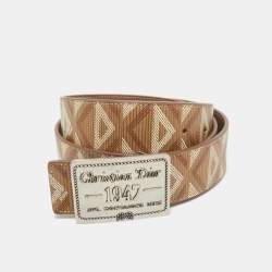 Dior Beige CD Diamont Print Coated Canvas Logo Plague Belt 95CM