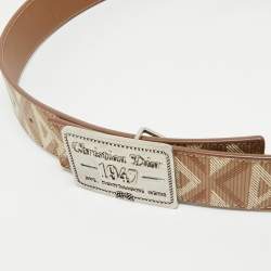 Dior Beige CD Diamont Print Coated Canvas Logo Plague Belt 95CM