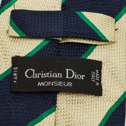 Pre Owned Dior Navy Blue/Cream Diagonal Stripe Silk Tie