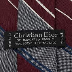 Pre Owned Dior Vintage Burgundy Diagonal Striped Classic Tie