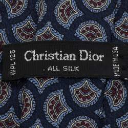 Pre Owned Dior Vintage Navy Blue Printed Silk Tie