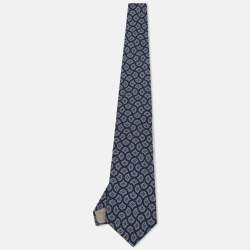 Pre Owned Dior Vintage Navy Blue Printed Silk Tie