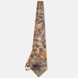 Pre Owned Christian Dior Monsieur Beige Floral Print Silk Traditional Tie