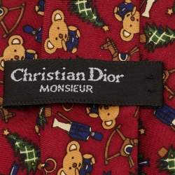 مملوكة مسبقًا ربطة عنق حرير تقليدية نقش عيد الميلاد ديور فينتاج