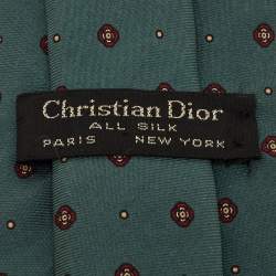 Pre Owned Dior Vintage Dark Green Floral Motif Print Silk Tie