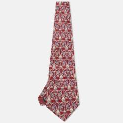Pre Owned Christian Dior Monsieur Vintage Red Printed Silk Traditional Tie