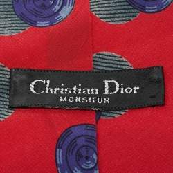 Pre Owned ربطة عنق كريستيان ديور مسيو حرير بطباعة دوائر حمراء قديمة