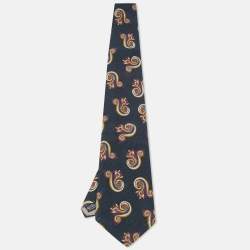 مملوكة مسبقًا Christian Dior Monsieur Vintage Midnight Blue Printed Silk Tie