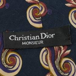 مملوكة مسبقًا Christian Dior Monsieur Vintage Midnight Blue Printed Silk Tie