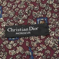 Pre Owned Christian Dior Monsieur Burgundy Printed Silk Traditional Tie