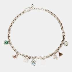 Pre Owned Dior Enamel Silver Tone Multi Charm Necklace