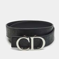Pre Owned Dior CD 85 CM Buckle Belt Black Oblique Leather 