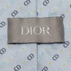 Pre Owned Dior Homme Blue Monogram Silk Jacquard Classic Tie