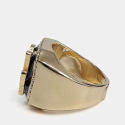 Pre Owned Dior Homme Cactus Jack Signet Ring Gold Tone Crystal Ring