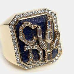 Pre Owned Dior Homme Cactus Jack Signet Ring Gold Tone Crystal Ring