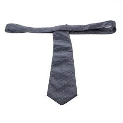 Dior Vintage Dark Grey Geometric Pattern Silk Jacquard Tie