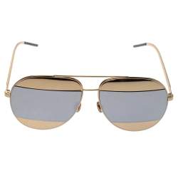 Pre Owned Dior Gold Tone/Silver Mirrored DiorSplit1 Aviator Sunglasses 