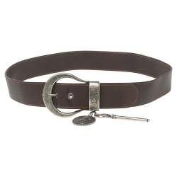 Pre Owned Dior Dark Brown Leather Gaucho Belt 85CM