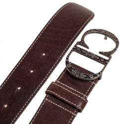 Pre Owned Dior Dark Brown Leather CD Logo Belt 90CM