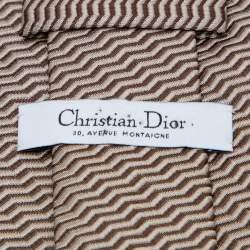 Pre Owned Dior Beige & Brown Chevron Jacquard Silk Tie