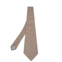 Pre Owned Dior Beige & Brown Chevron Jacquard Silk Tie