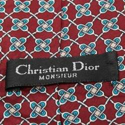 Pre Owned Dior Red Printed Silk Traditional Tie 