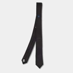 Pre Owned Dior Black Bee Embroidered Silk Skinny Tie