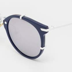 Pre Owned Dior Homme Navy Blue & White Tone/Black Mirrored 0196S Round Sunglasses