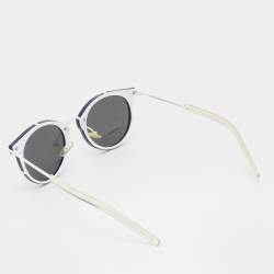Pre Owned Dior Homme Navy Blue & White Tone/Black Mirrored 0196S Round Sunglasses
