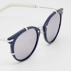 Pre Owned Dior Homme Navy Blue & White Tone/Black Mirrored 0196S Round Sunglasses