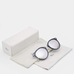 Pre Owned Dior Homme Navy Blue & White Tone/Black Mirrored 0196S Round Sunglasses