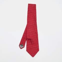 Dior Vintage Red Check Jacquard Silk Tie