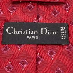Dior Vintage Red Check Jacquard Silk Tie