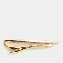Pre Owned Dior Monsieur Vintage Gold Tone Logo Detail Tie Pin