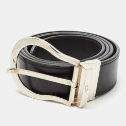 Pre Owned Dior Homme Black Leather Buckle Belt 90CM