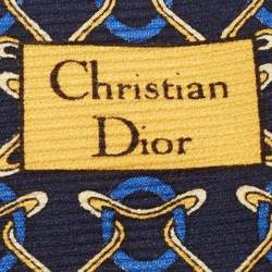 Pre Owned Christian Dior Navy Blue Printed Silk Tie
