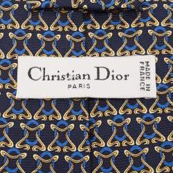 Pre Owned Christian Dior Navy Blue Printed Silk Tie